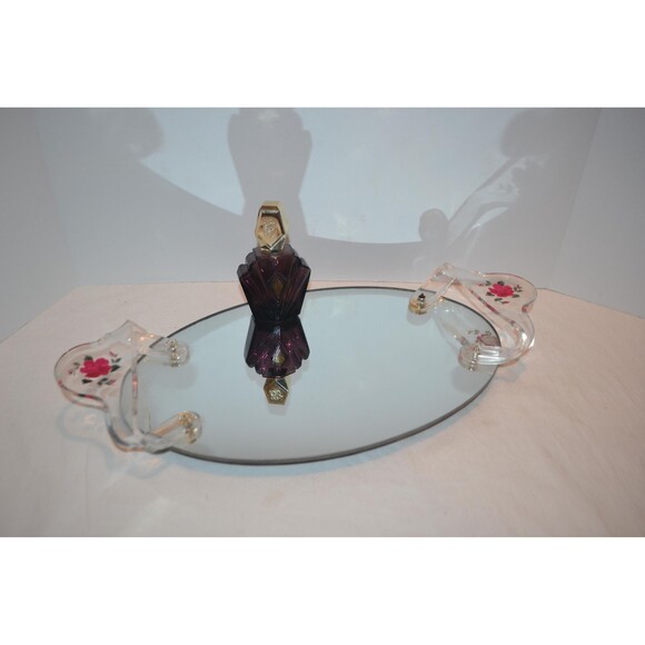 Vintage Glass Tray with Flowers Vanity Dresser - Picture 2 of 9